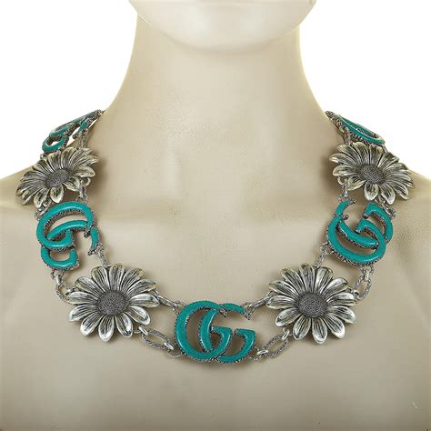 gucci flower necklace|gucci silver and onyx necklace.